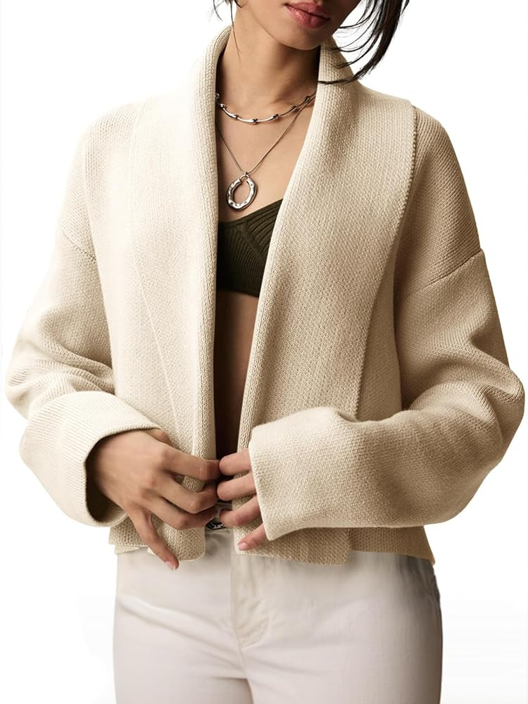 Saodimallsu Womens Cropped Cardigan Sweaters Formal Shawl collar Cardigans | Amazon (US)
