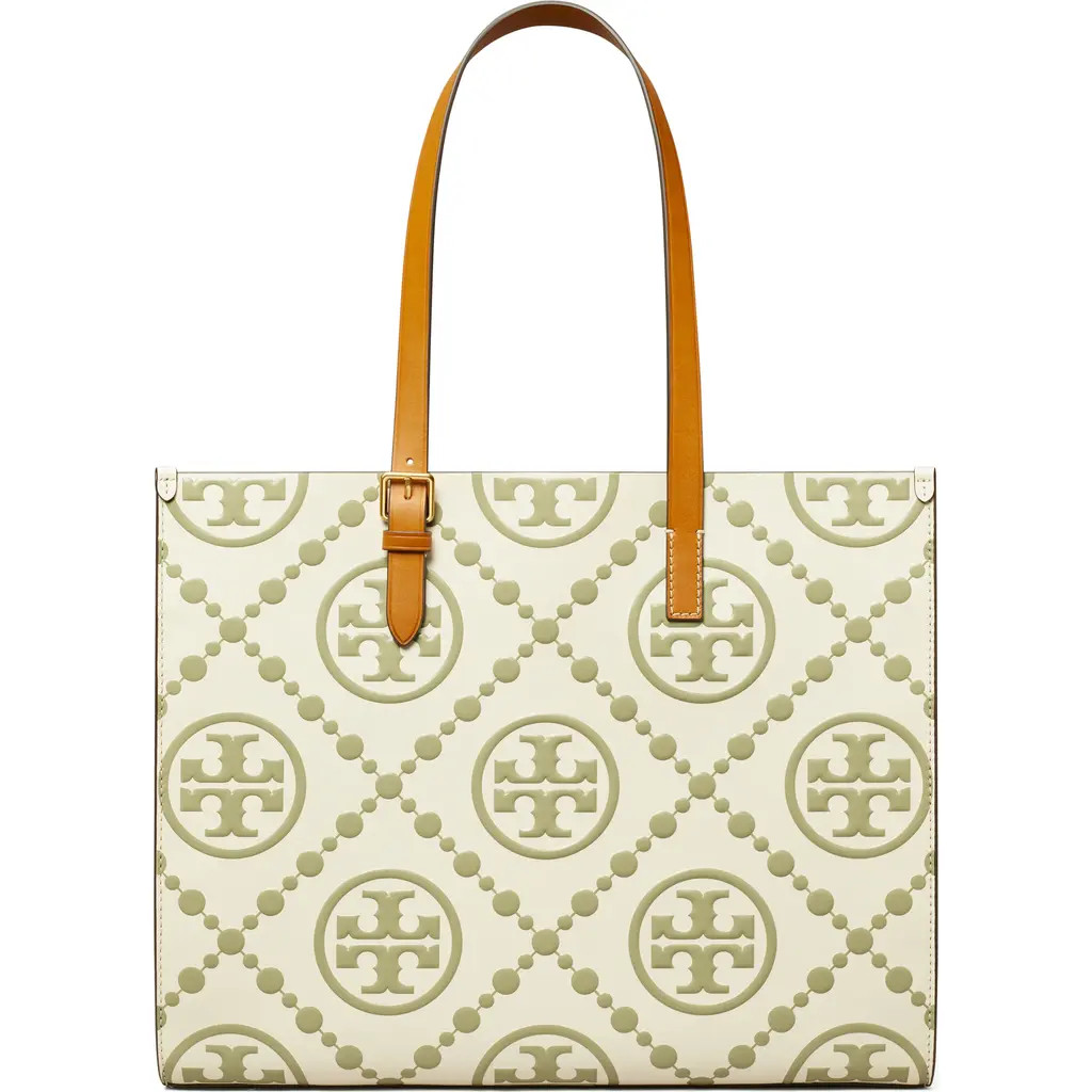 Tory Burch T Monogram Contrast Embossed Leather Tote in Olive Spring at Nordstrom | Nordstrom