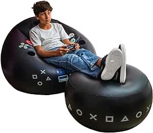 FranFusion Inflatable Gaming Chair for Kids & Teens with Ottoman, Includes Cup Holders and Side P... | Amazon (US)