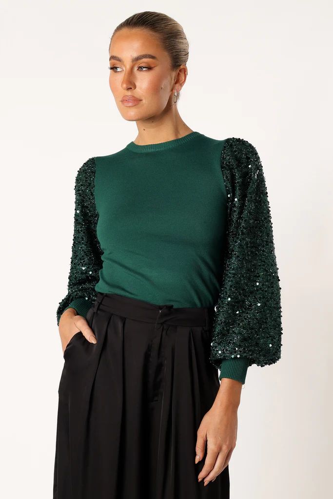 Rowan Sequin Sleeve Top - Green | Petal & Pup (US)