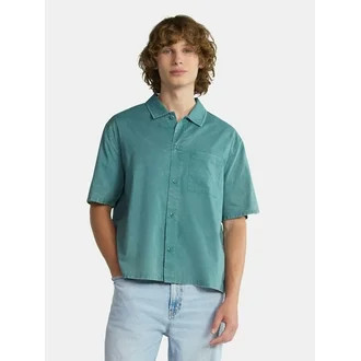 No Boundaries Boxy Button Down Shirt with Short Sleeves, Men's and Big Men's | Walmart (US)