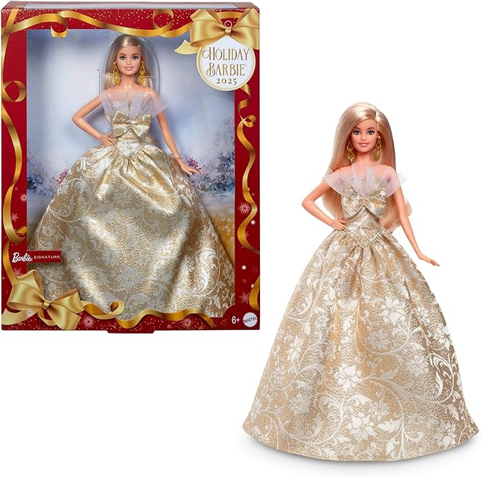 Barbie Signature 2025 Holiday Blonde Fashion Doll Wearing Silver & Gold Gown, Seasonal Collector ... | Amazon (US)