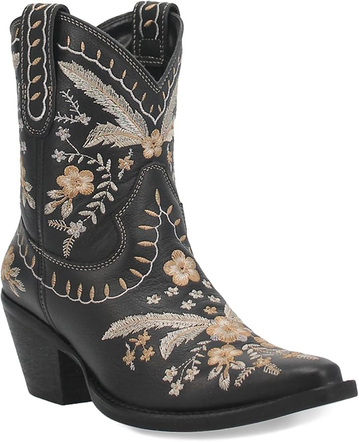 Dingo Womens Primrose Embroidered Floral Snip Toe Casual Boots Ankle Mid Heel 2-3" - Black - Size... | Amazon (US)