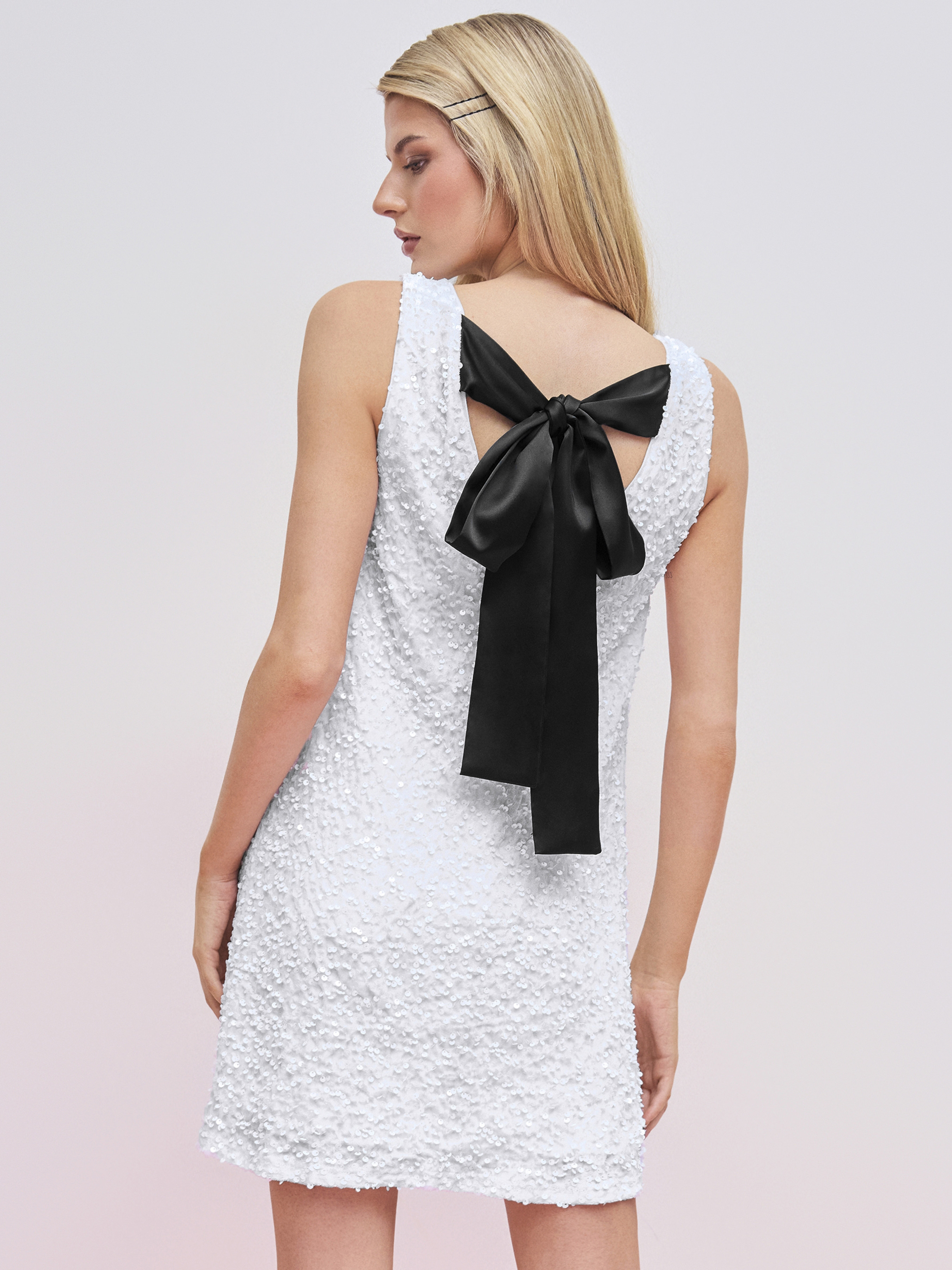 Velvet Velvet Boat Neck Sequin Solid Bowknot Mini Dress For Date | Cider