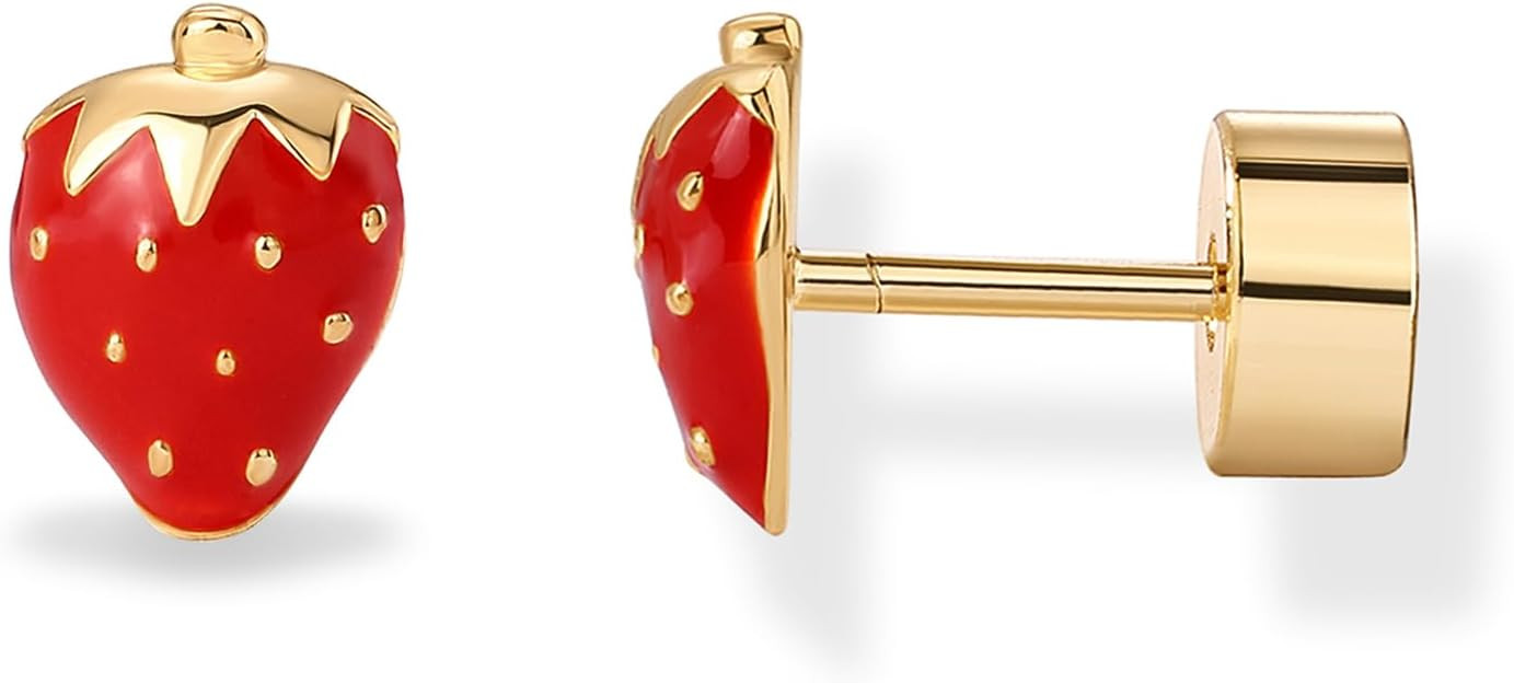 PAVOI 14K Gold Plated 925 Sterling Silver Posts Enamel Flatback Stud Earrings for Women - Colored Chili Pepper Strawberry Cherry Emoji Screwback Earrings - Dainty Helix Cartilage Piercing Jewelry | Amazon (US)