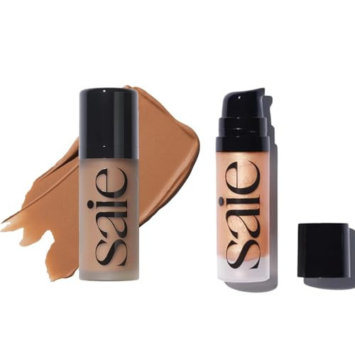 Saie Radiant Glow Duo - Dew Bronze Soft-Focus Liquid Bronzer in Sand (0.4 oz) & Mini Glowy Super Gel Lightweight Illuminator in Sunglow (0.5 oz), Hydrating Makeup Essentials for a Sun-Kissed Glow | Amazon (US)