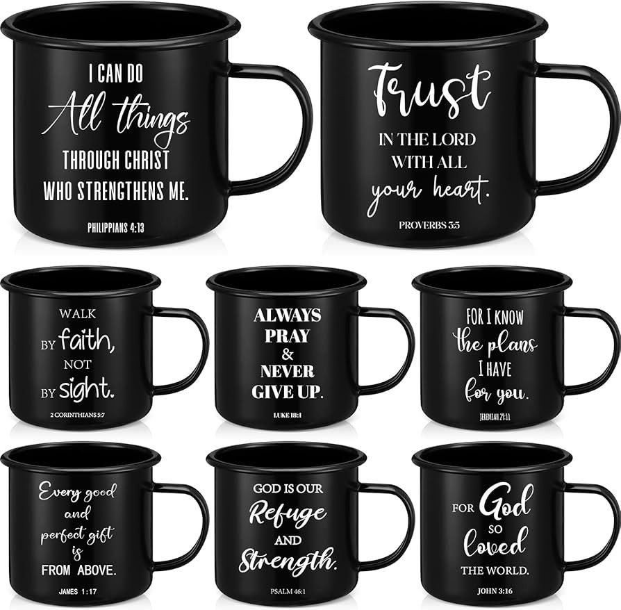 Yiyiring 8 Pcs Christian Enamel Mugs 16oz Religious Inspirational Christmas Coffee Mugs with Bibl... | Amazon (US)