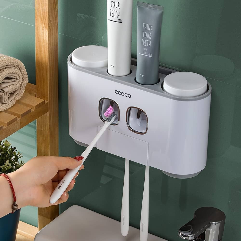 Toothbrush Holders with Toothpaste Dispenser Wall Mounted for Bathroom-4 Cups Automatic Electric ... | Amazon (US)