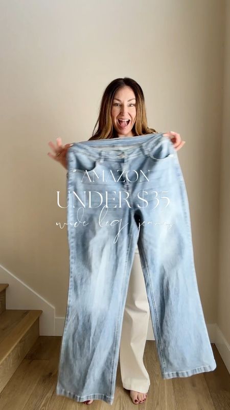 Amazon wide leg jeans on sale! These I’m wearing in an XL for size 12/14 32” inseam. The top runs large size down if inbetween wearing large l

#LTKfindsunder50 #LTKmidsize #LTKVideo