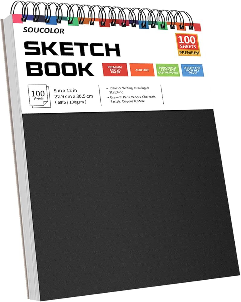 Soucolor 9" x 12" Sketch Book, 1-Pack 100 Sheets Spiral Bound Art Sketchbook, Acid Free (68lb/100... | Amazon (US)