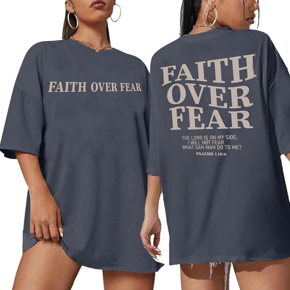 BANGELY Faith Over Fear Shirt Women Graphic Shirts Oversized Workout Gym Christian Religious Tees... | Amazon (US)