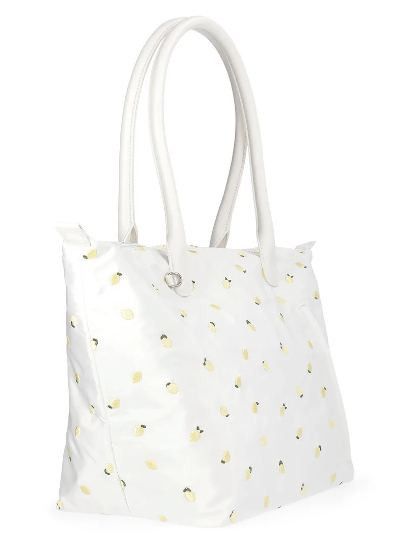 No Boundaries Women's Tote Bag, White with Lemon Embroidery | Walmart (US)