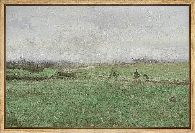 SIGNFORD Framed Canvas Wall Art Lush Green Fields with Farmers Landscape Wilderness Oil Painting ... | Amazon (US)