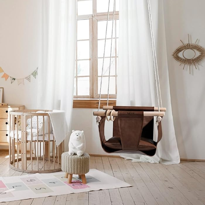 Leather Baby Hanging Swing - Wooden Hanging Swing Seat Chair, Faux Leather Toddler Hammock Chair,... | Amazon (US)