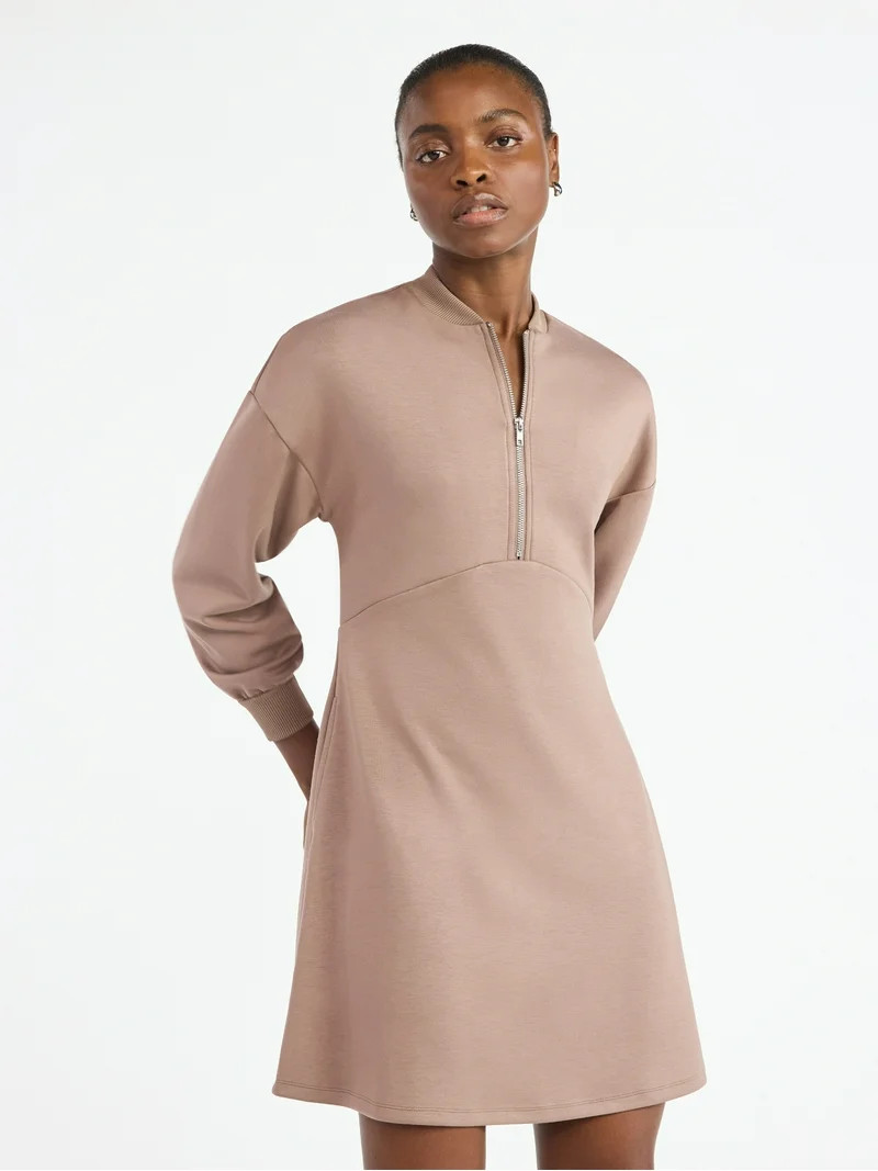 Scoop Women's and Women's Plus New Scubaknit Zip Front Mini Dress, Sizes XS-4X | Walmart (US)