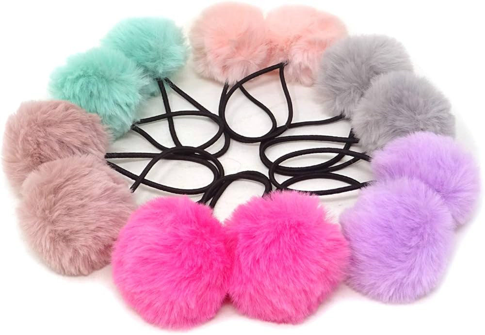 Honbay 12PCS Korean Cute Pom Pom Ball Elastic Hair Ties PomPom Hair Bands Seamless Hair Ropes Pon... | Amazon (US)