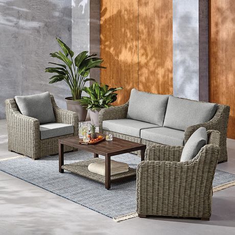 Better Homes & Gardens Bellamy 4-Piece Patio Outdoor Conversation Set - Grey | Walmart (CA)