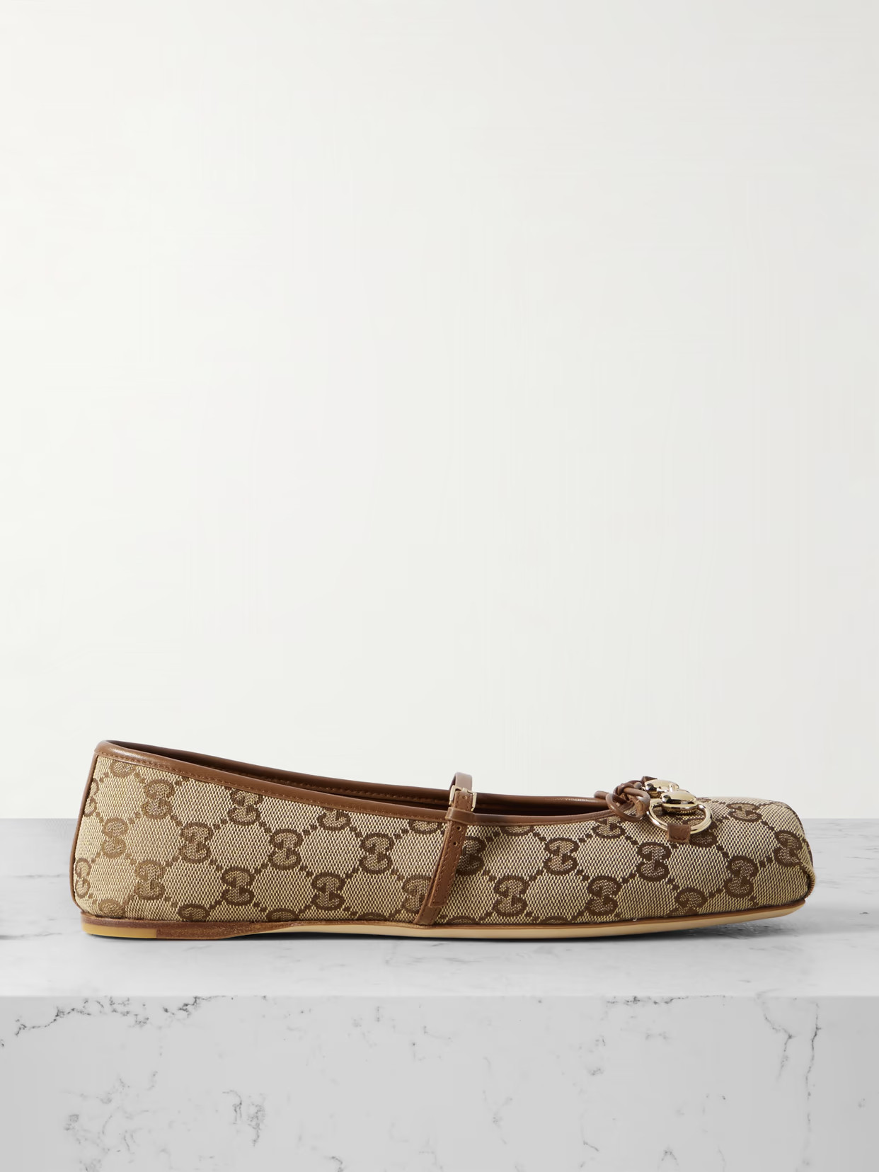 Gucci - Horsebit-detailed Leather-trimmed Canvas-jacquard Ballet Flat - Neutrals | NET-A-PORTER (US)