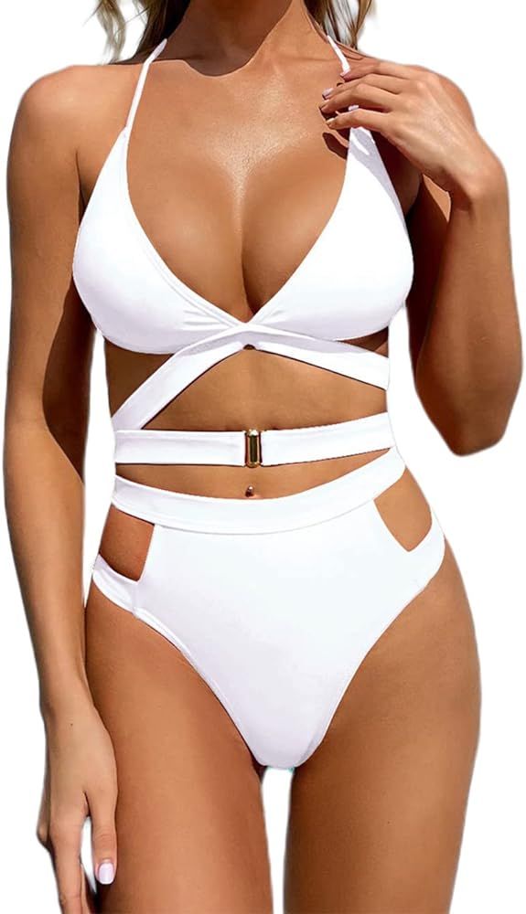 Avanova Women's Bikini Set Crisscross Cut Out Swimsuits 2 Piece High Waisted Bathing Suits | Amazon (US)