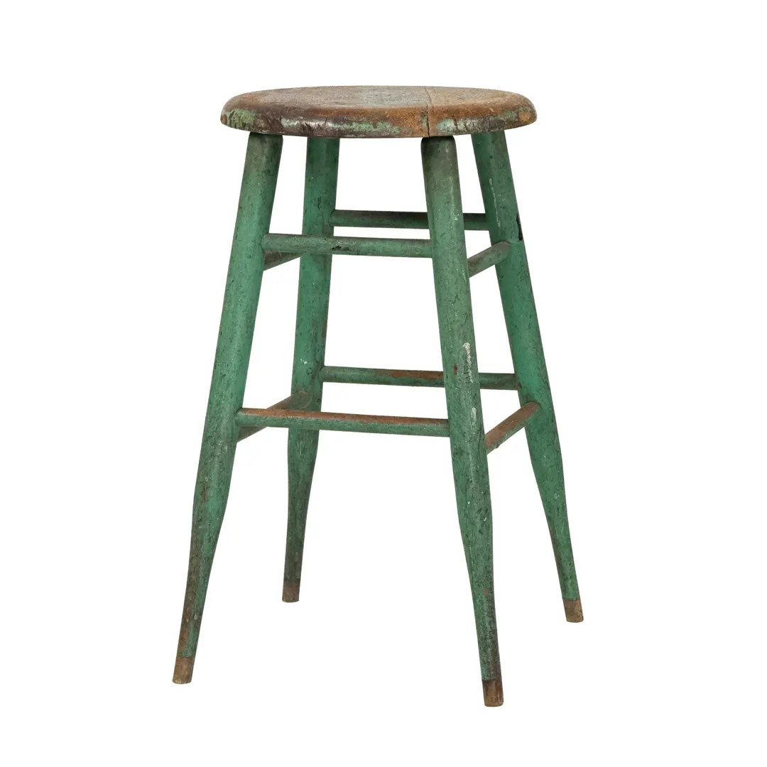 Antique 1930s 23" Tall Dark Turquoise Painted Wood Stool - Primitive Farmhouse Work Stool W/ Orig... | Etsy (Global)
