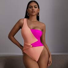 Colorblock One Shoulder One Piece Swimsuit | SHEIN
