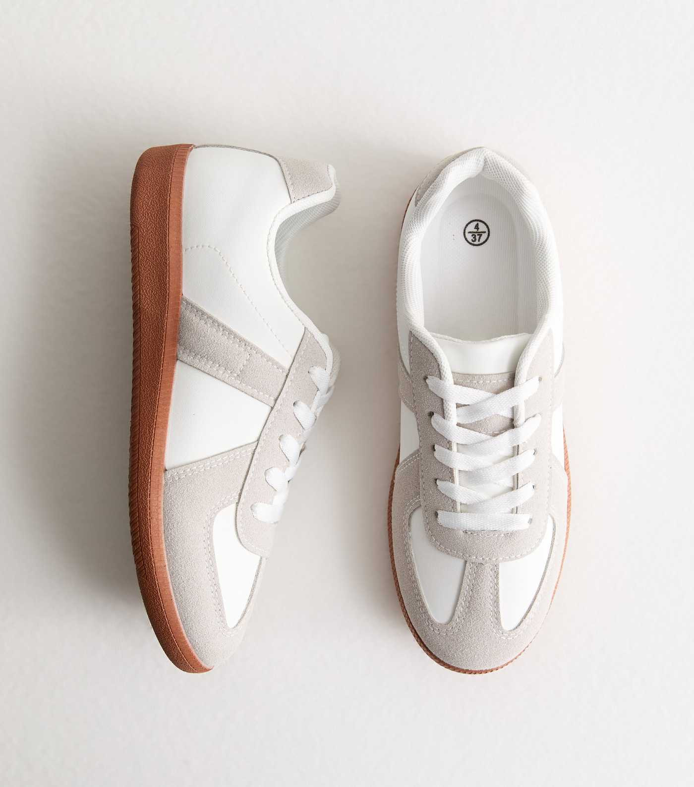 Truffle White Leather-Look Gum Sole Trainers | New Look | New Look (UK)