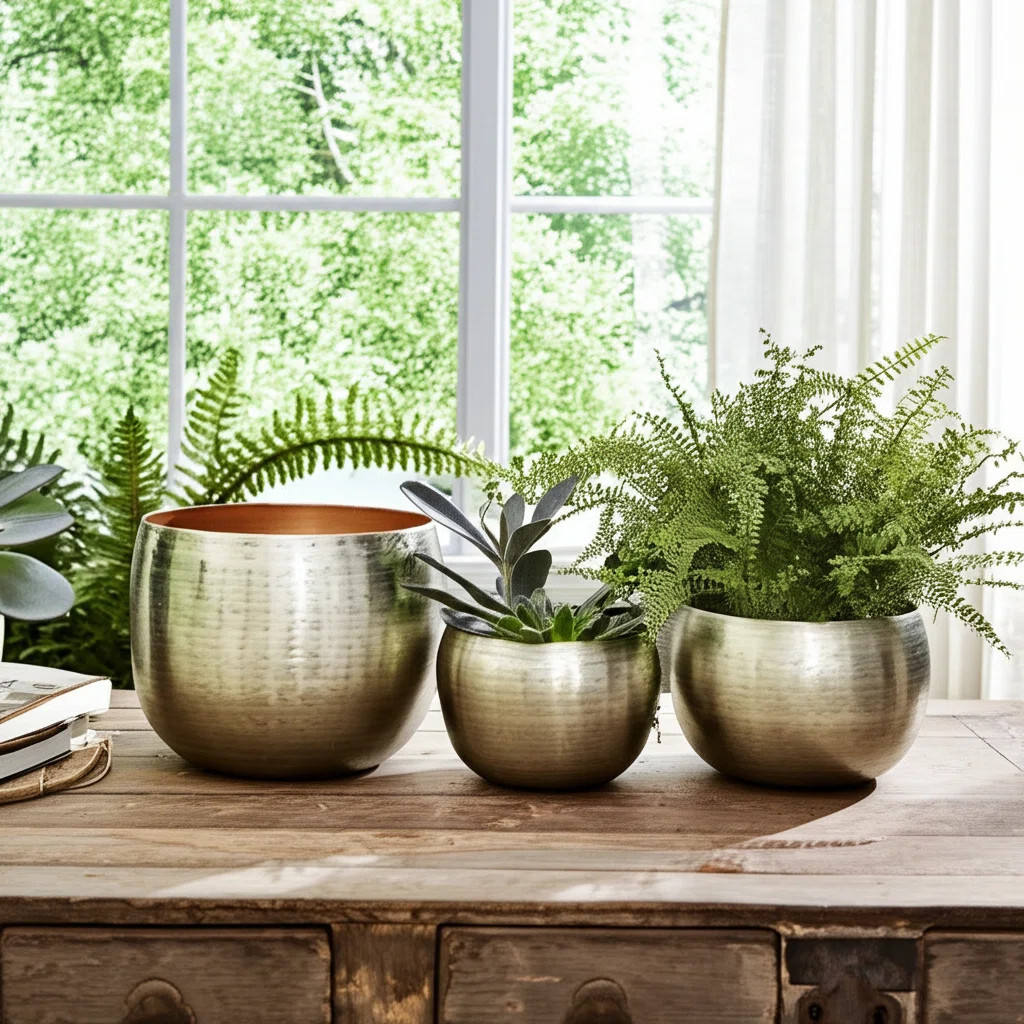 Modern Decorative Metal Planters With Contemporary Style For Garden Or Indoor Display, Versatile ... | Wayfair North America