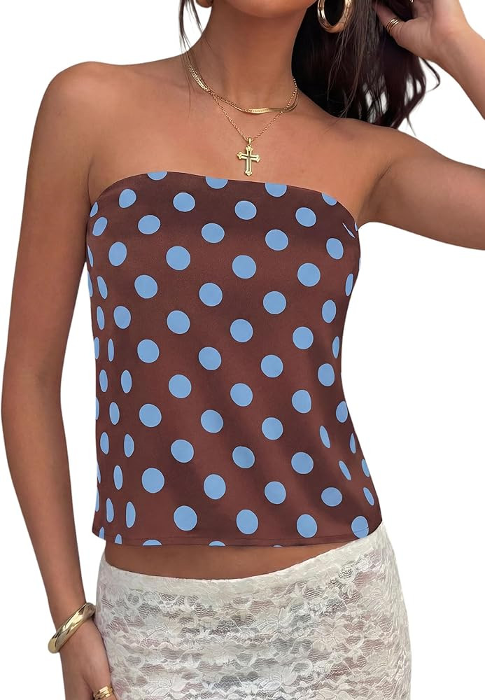 Strapless Tube Tops for Women 2026 Summer Sleeveless Backless Polka Dot Going Out Top Bandeau Cut... | Amazon (US)