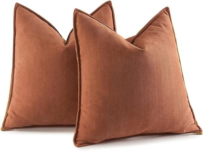 MIULEE Pack of 2 Fall Burnt Orange Decorative Pillow Covers 18x18 Inch Soft Chenille Couch Throw ... | Amazon (US)