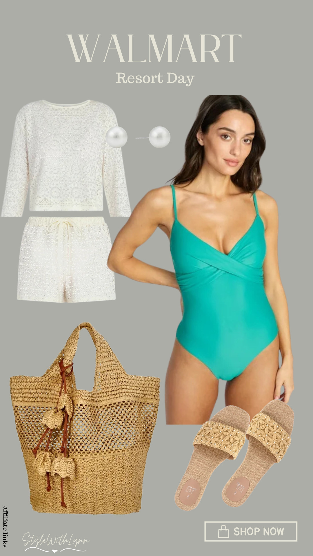 This resort day look is perfect for lounging around the pool and enjoying a snack or refreshment from the pool snack bar. The crochet cover up set allows you to be covered while moving around the resort and the woven beach bag is large enough to hold towels and all the poolside necessities. 🌊

#disneyresort #poolside  

 #LTKootd #LTKSwim #LTKTravel