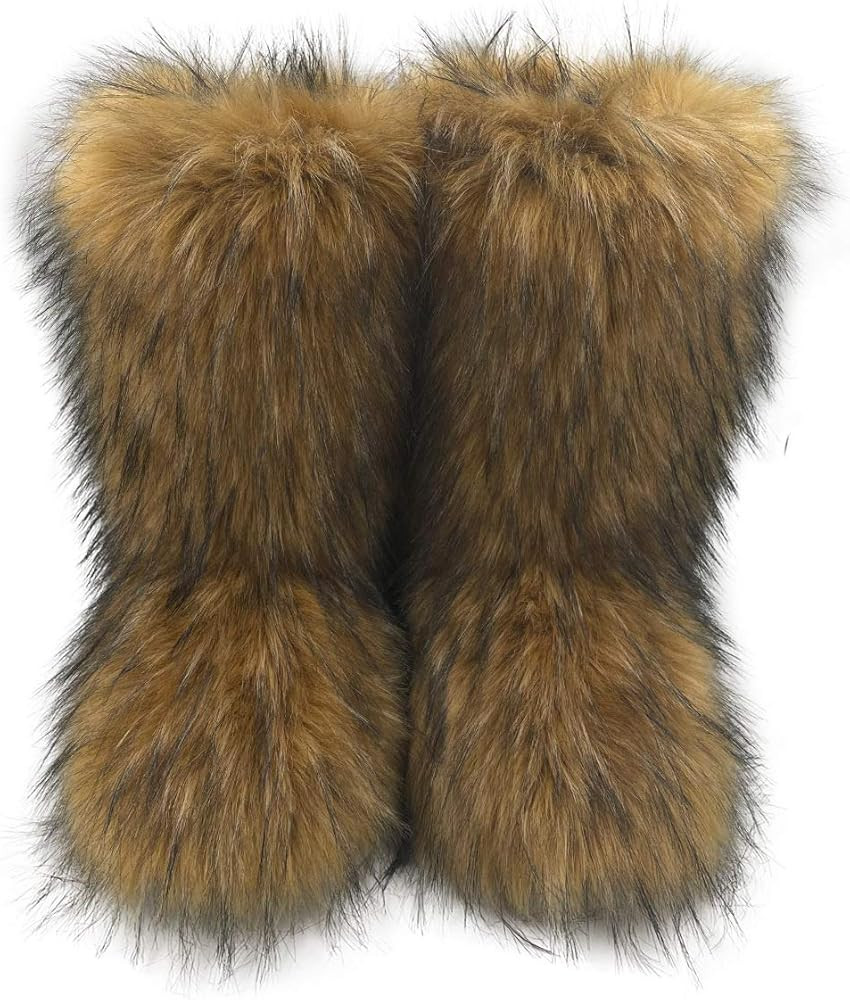 ZOSCGJMY Faux Fur Boots for Women Fuzzy Fluffy Furry Round Toe Suede Winter Snow Boots Flat Shoes | Amazon (US)