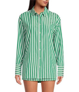 Gianni Bini Georgie Woven Stripe Coordinating Button Front Long Sleeve Shirt | Dillard's | Dillard's