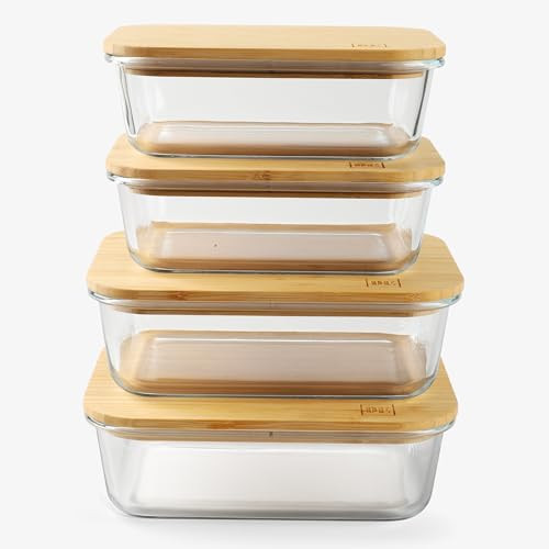 DE Glass Food Storage Containers with Bamboo Lids (4, Pack 2 x 35oz & 2 x 51oz) Meal Prep Glass Container Microwave Safe BPA Free Bento Lunch Box Airtight Plastic Free Glass Container with Lid | Amazon (US)