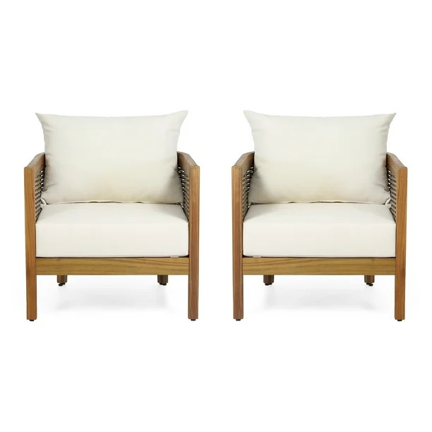 GDF Studio Morrow Cushioned Acacia Wood Outdoor Lounge Chair - Set of 2 - Beige | Walmart (US)