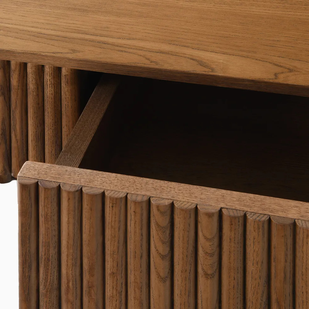 Hernest | 55 Inch Bianca Wood Coffee Tables with Grille Legs and 2 Drawers for Living Room | Hernest