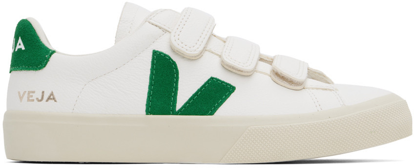 VEJA White & Green Recife Leather Sneakers | SSENSE