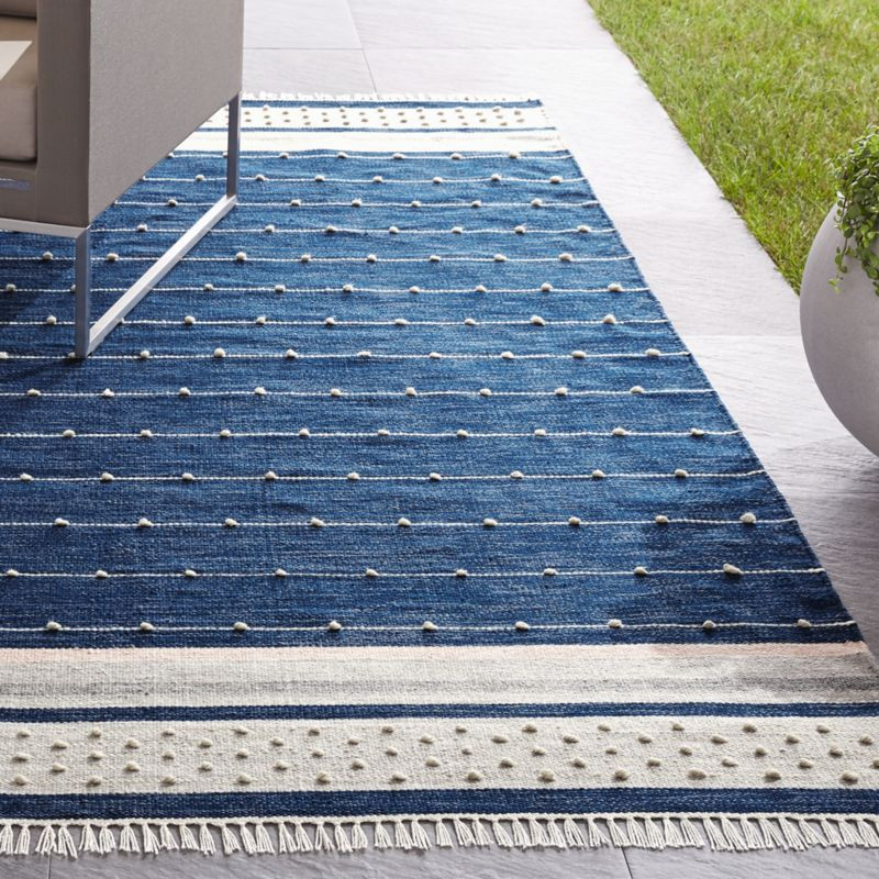 Inavi Indoor/Outdoor Blue Fringe Rug | Crate and Barrel | Crate & Barrel