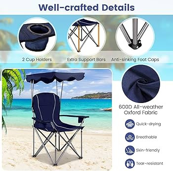 Goplus Beach Chair with Canopy Shade, Folding Lawn Chair with Umbrella Cup Holder & Carry Bag, Po... | Amazon (US)