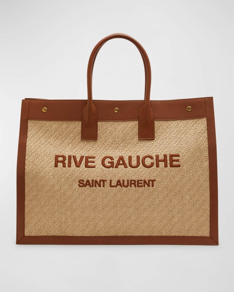 Saint Laurent Rive Gauche Tote Bag in Raffia and Leather | Neiman Marcus