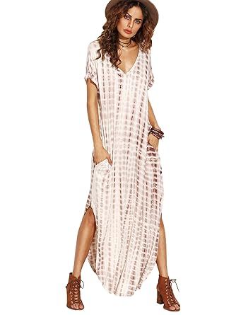 MAKEMECHIC Casual Maxi Short Sleeve Split Tie Dye Long Dress | Amazon (US)