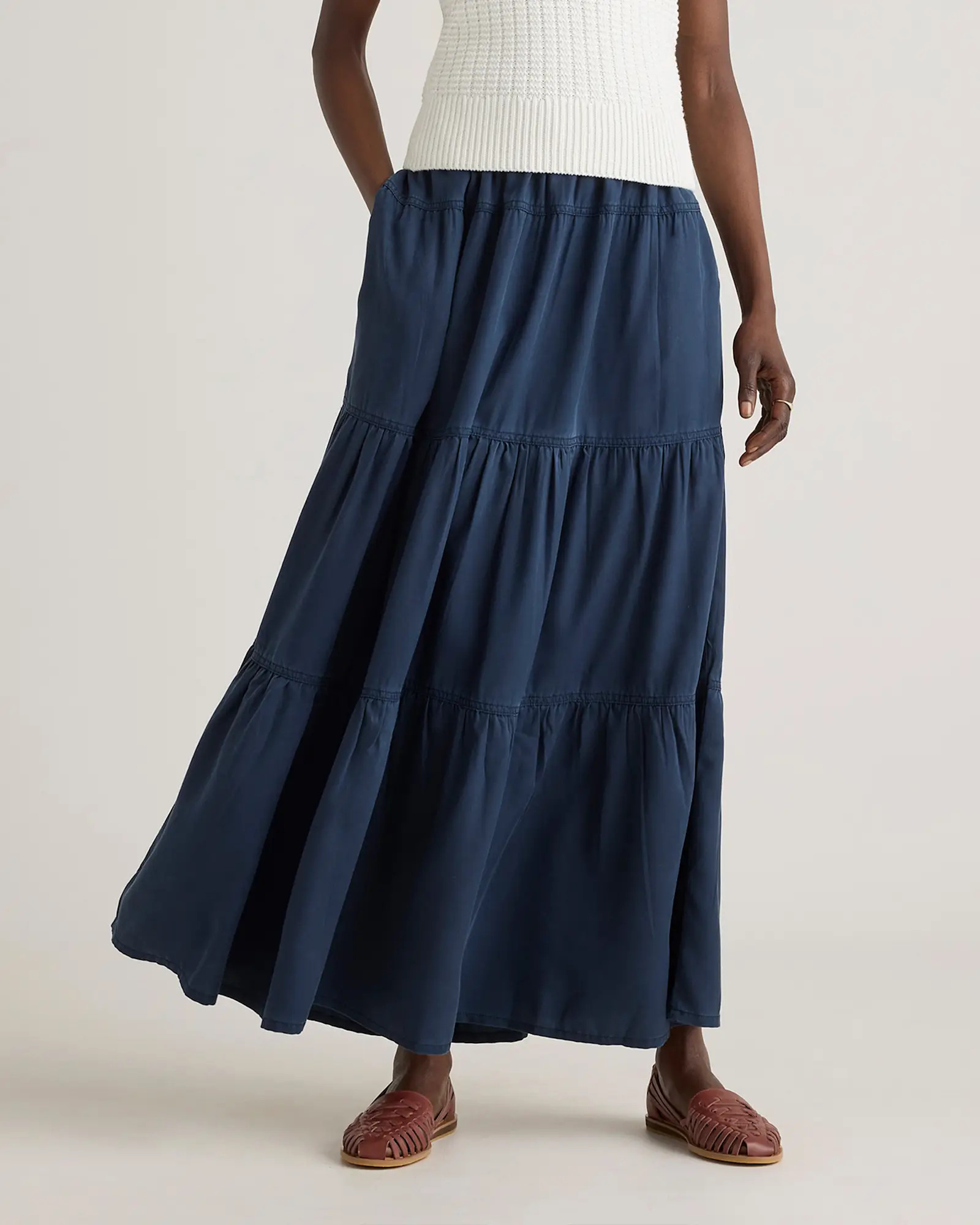Vintage Wash Tencel Tiered Maxi Skirt | Quince