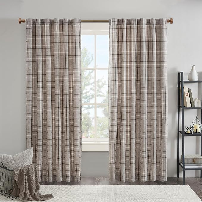 Madison Park Plaid Window Curtain Thermal Insulated, 1 Panel, 50x84 Brown | Fleece Lining, Tartan... | Amazon (US)