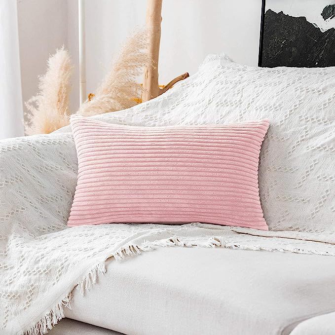 Home Brilliant Decor Decorative Pillow Covers Striped Corduroy Solid Oblong Pillowcases for Sofa ... | Amazon (US)