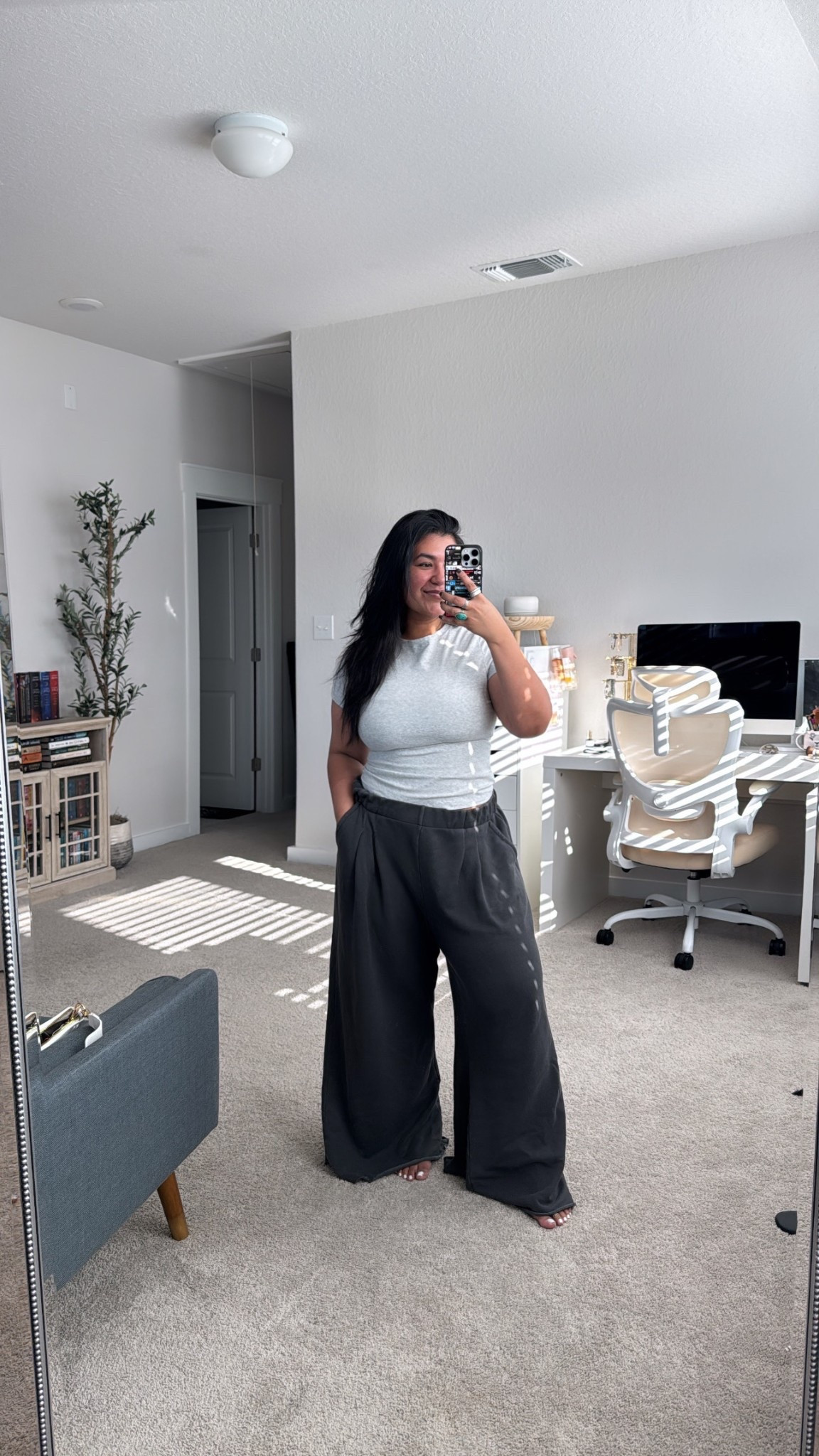 Today’s comfy outfit! Skims tee: size large // Aerie pants: size large short (i’m 5’1” and these were still a little too long on me so I cut them. They already had a raw him, so it worked out perfectly). 

#LTKMidsize #LTKPetite #LTKFindsUnder50