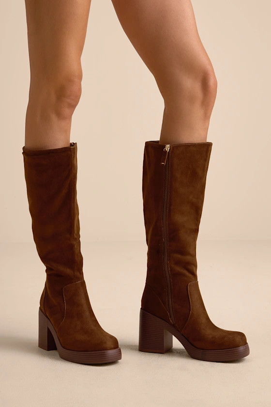 Go Girl Brown Suede Platform Knee High Boots | Lulus