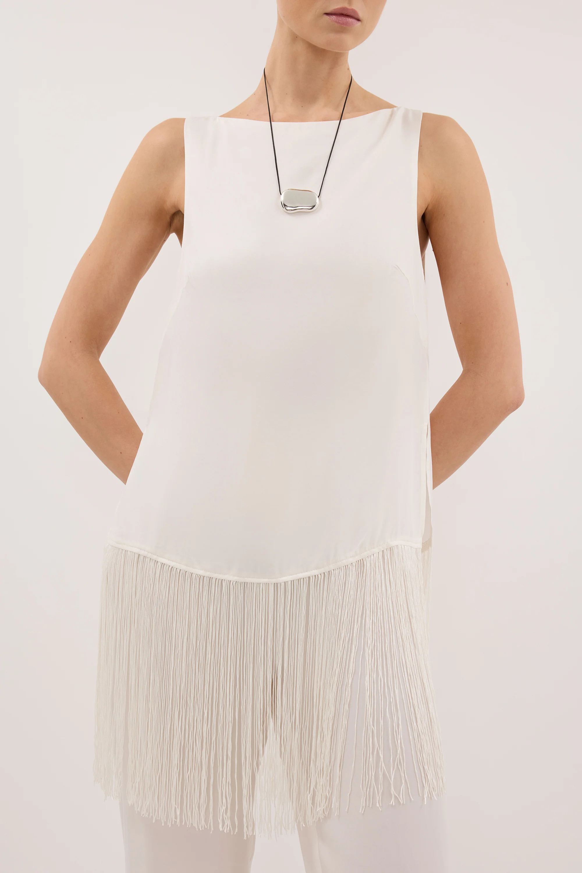 FIORA WHITE CUPRO FRINGE TOP | DISSH
