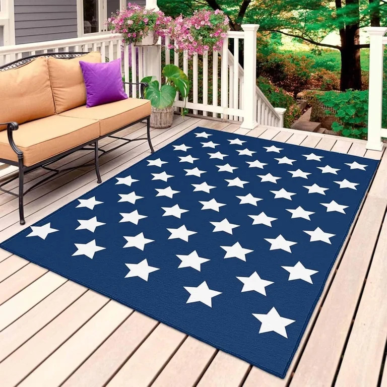 Voguly 4th of July Outdoor Rug 5x7ft, Patriotic Stars and Stripes Non-Slip Backyard Camping RV De... | Walmart (US)