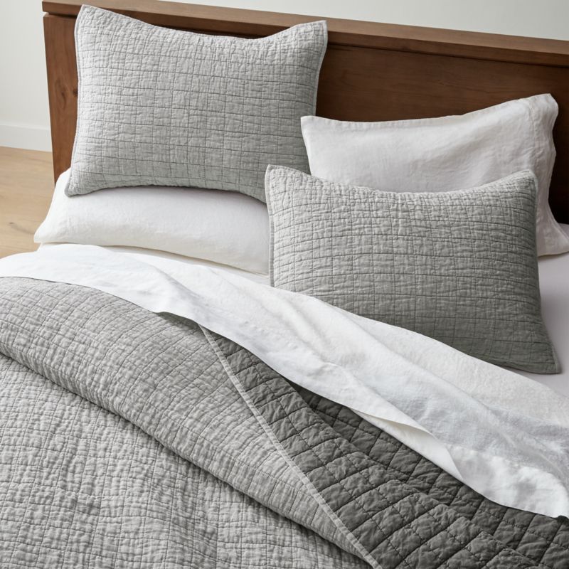 Grey Belgian Flax Linen Quilt Full/Queen + Reviews | Crate and Barrel | Crate & Barrel