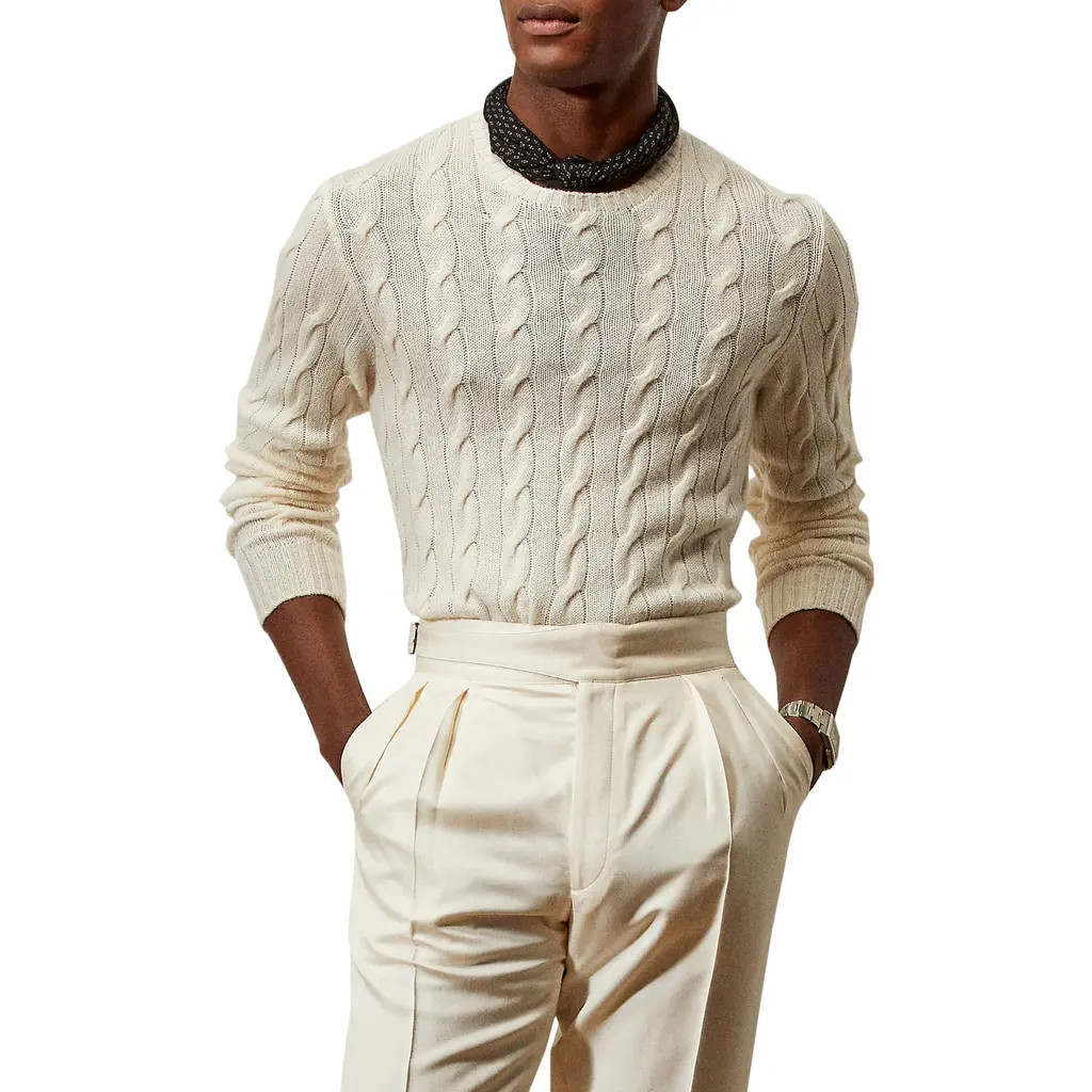 Ralph Lauren Purple Label Cable Knit Cashmere Sweater in Classic Cream at Nordstrom, Size Medium | Nordstrom