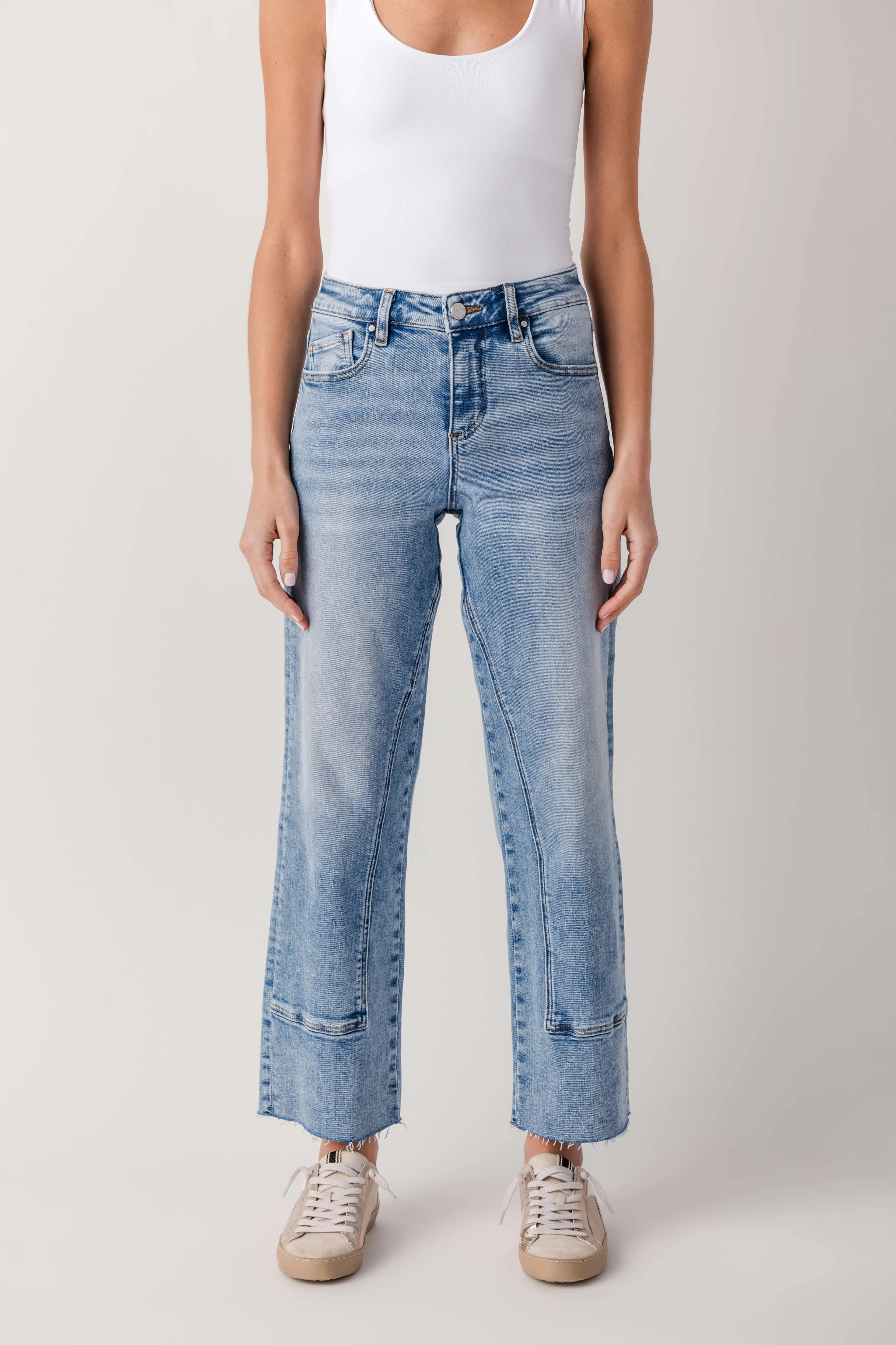 Risen Sloane Mid Rise Seamed Straight Leg Jeans | Social Threads